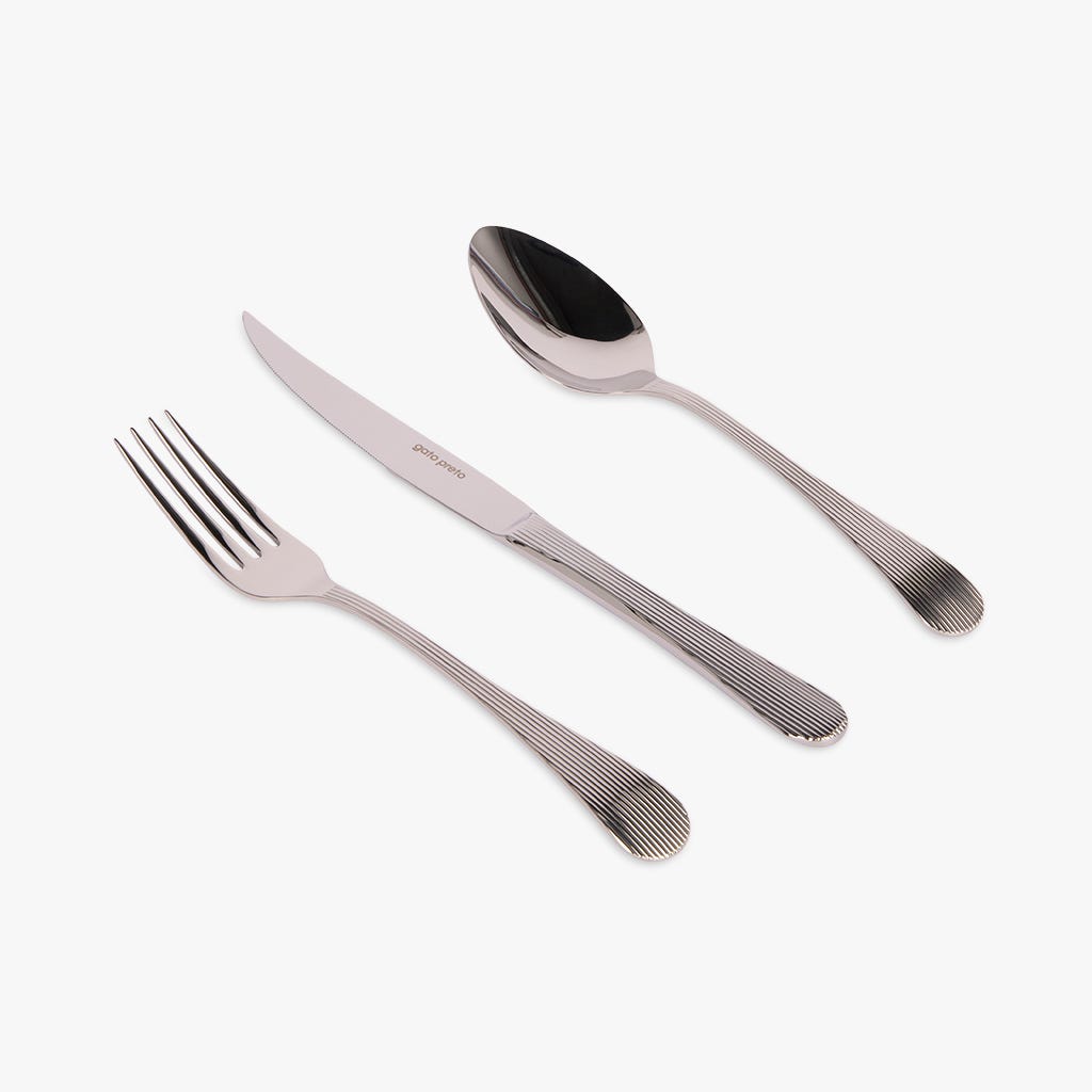 Faqueiro de 12 peças em Aço Inox Prateado GROOVY - Gato Preto