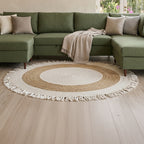 Round Rug in Cotton and Jute with Fringes OAXACA