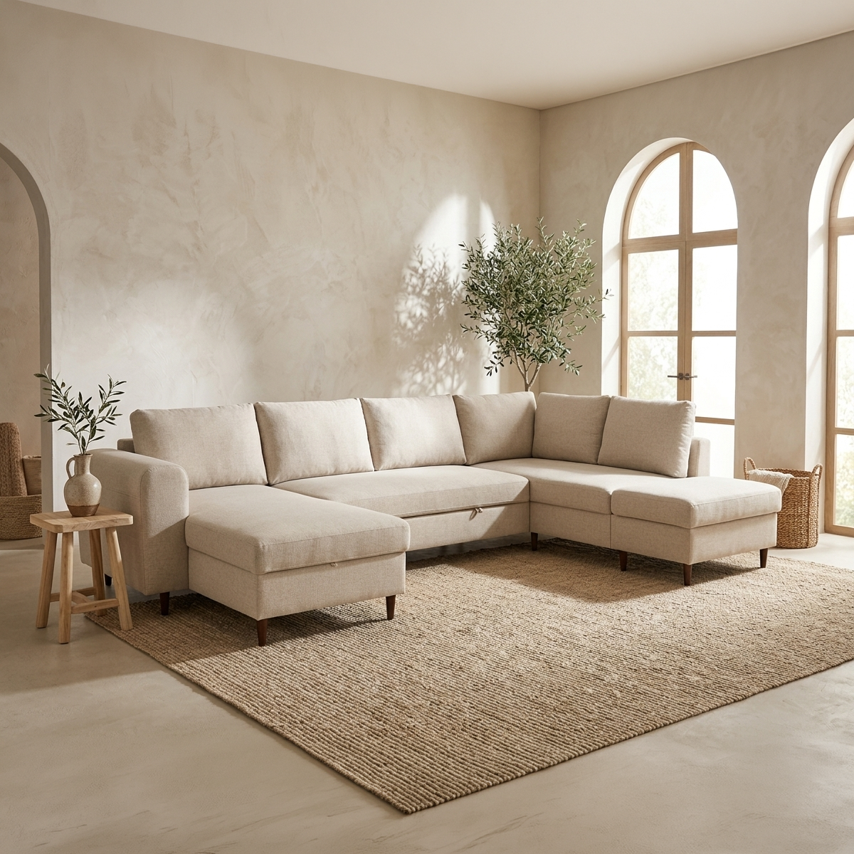 Sofá com pufe à direita bege CRAIG