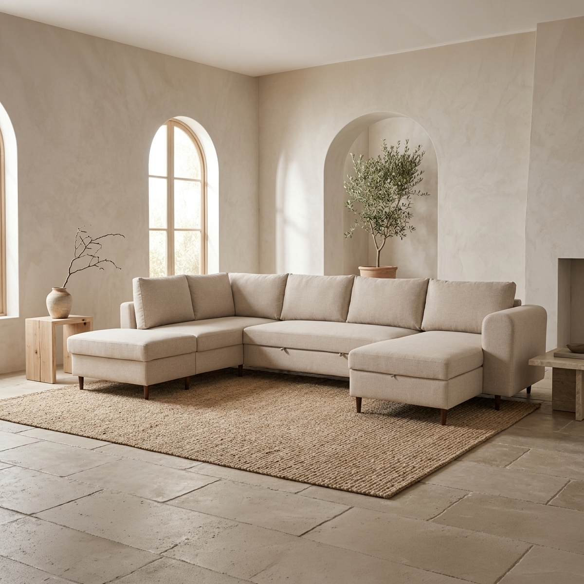 Sofá com pufe à esquerda bege CRAIG