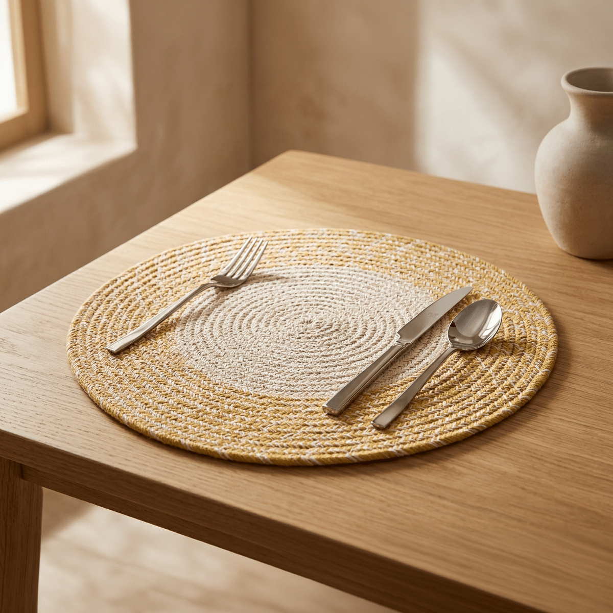 Individual Algodão Barra Amarelo/Bege D40 - Gato Preto