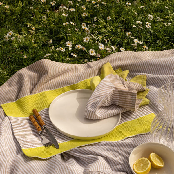 Individual de Algodão Riscas Amarelo e Bege 30x50 KERALA - Gato Preto