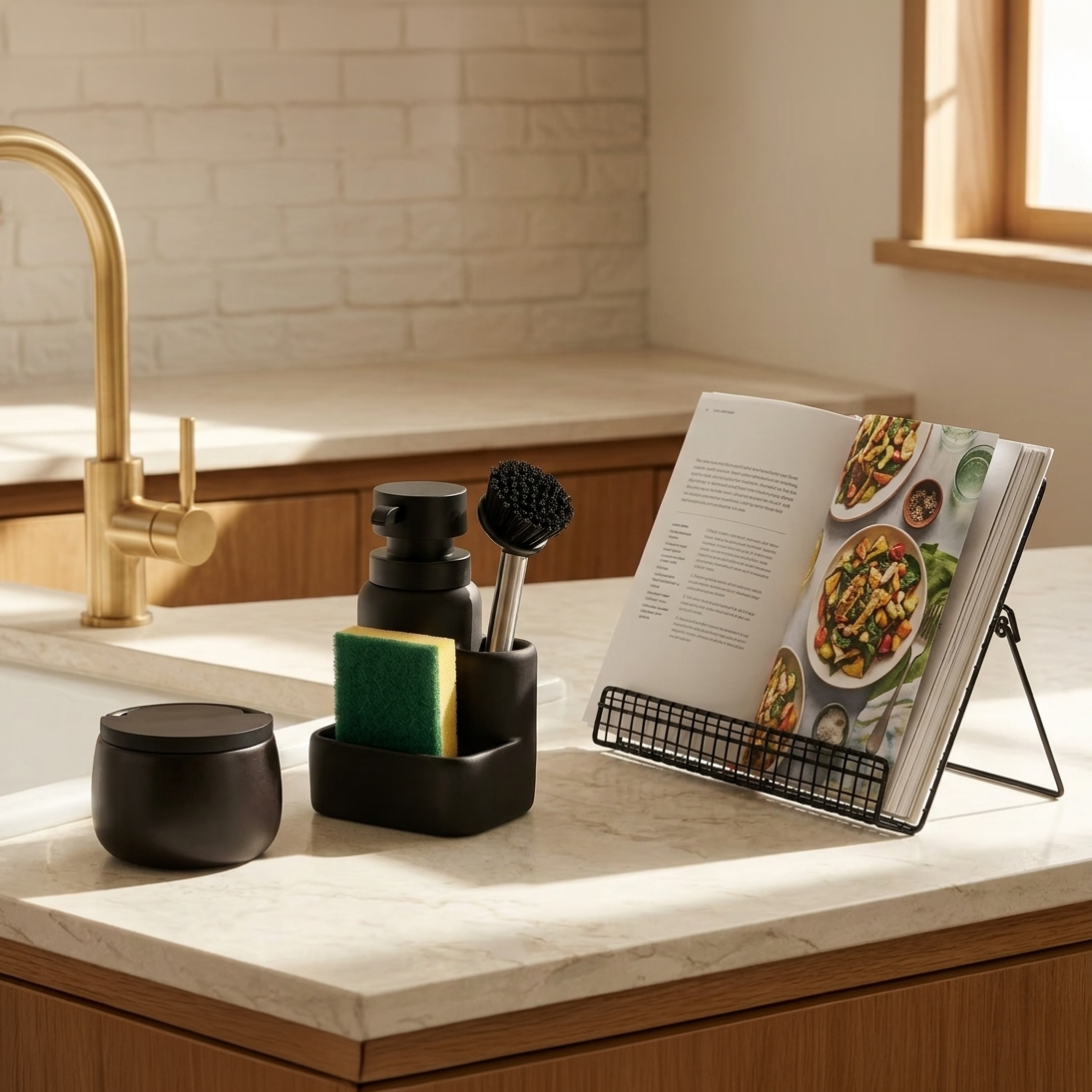 Countertop Kit — Dispenser + Book Stand + Salt Shaker | ALL BLACK