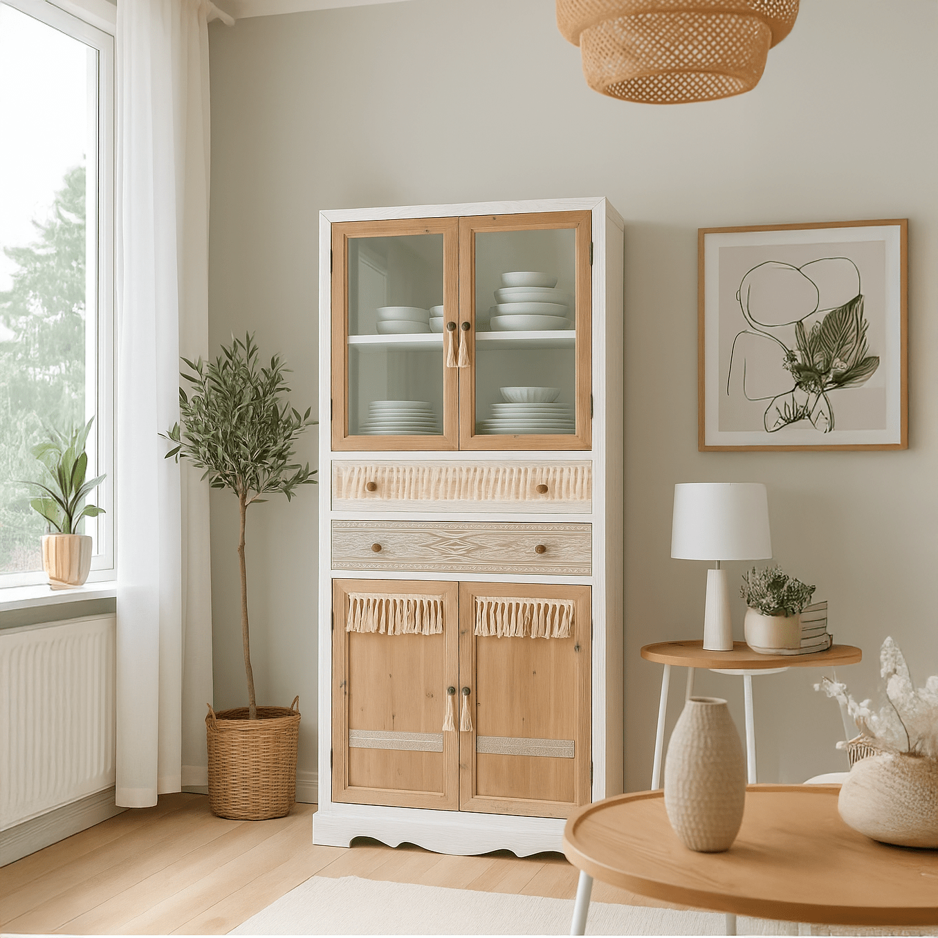 Louceiro com Quatro Portas e Duas Gavetas Branco com Madeira ZENA - Gato Preto