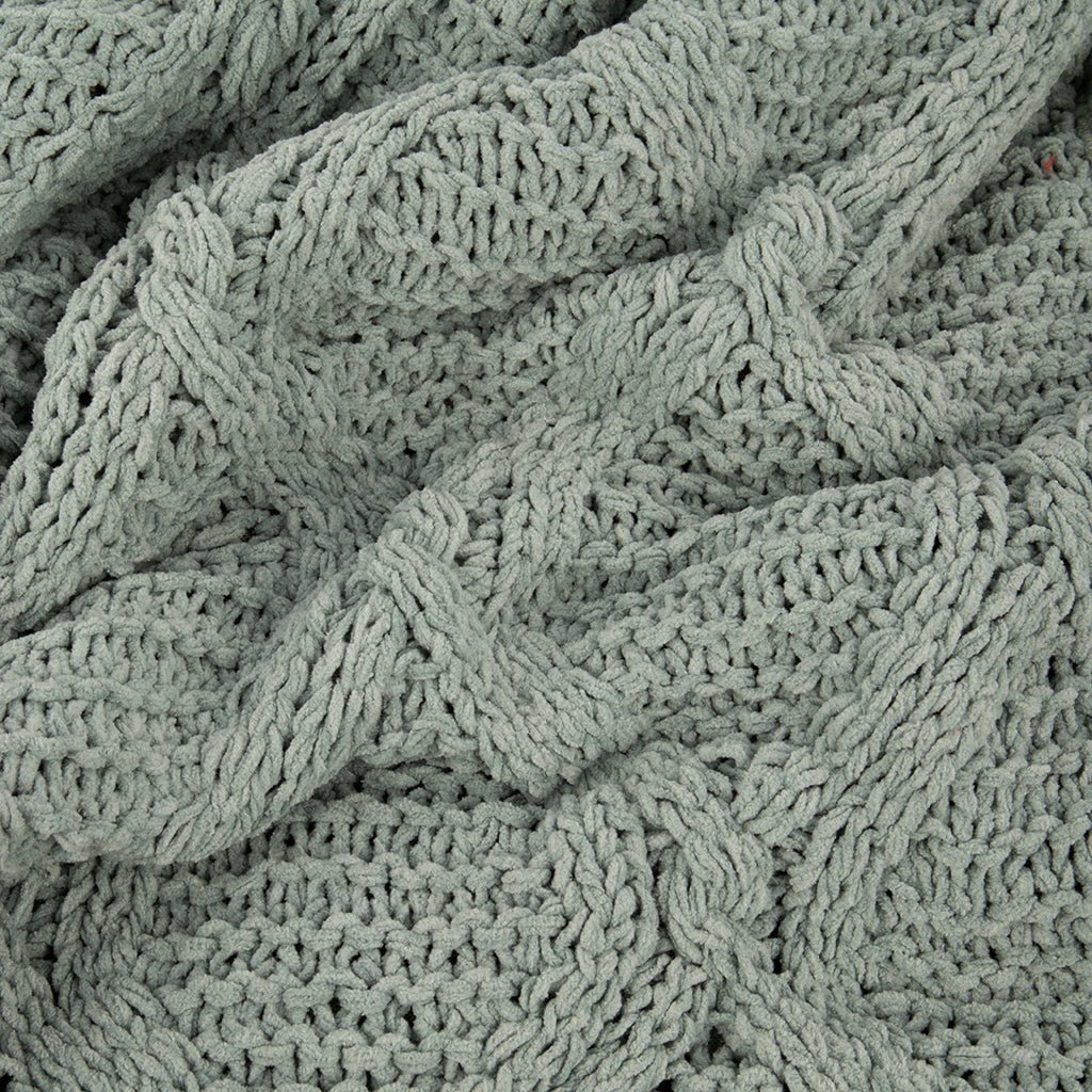 Manta de Tricot Trançando com Sherpa Verde ALASKA - Gato Preto