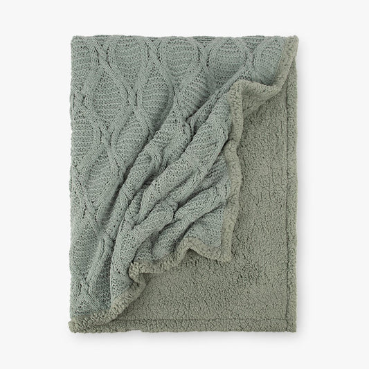 Manta de Tricot Trançando com Sherpa Verde ALASKA - Gato Preto