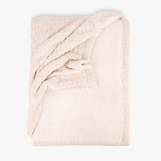 Manta Tricot de Chenila com Sherpa Natural ALASKA - Gato Preto