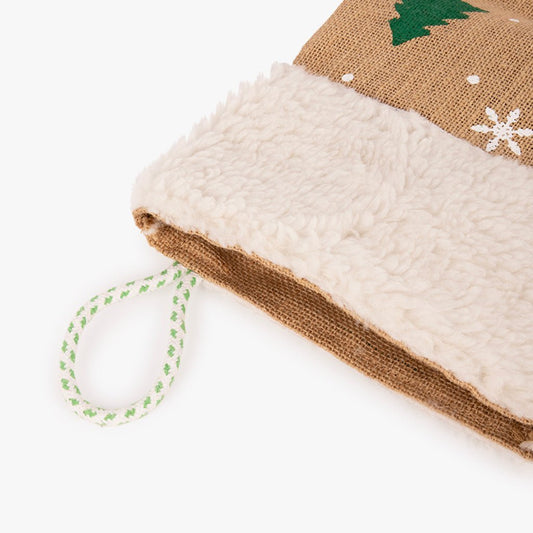 Meia de natal Juta com pinheiros 50cm COZY - Gato Preto