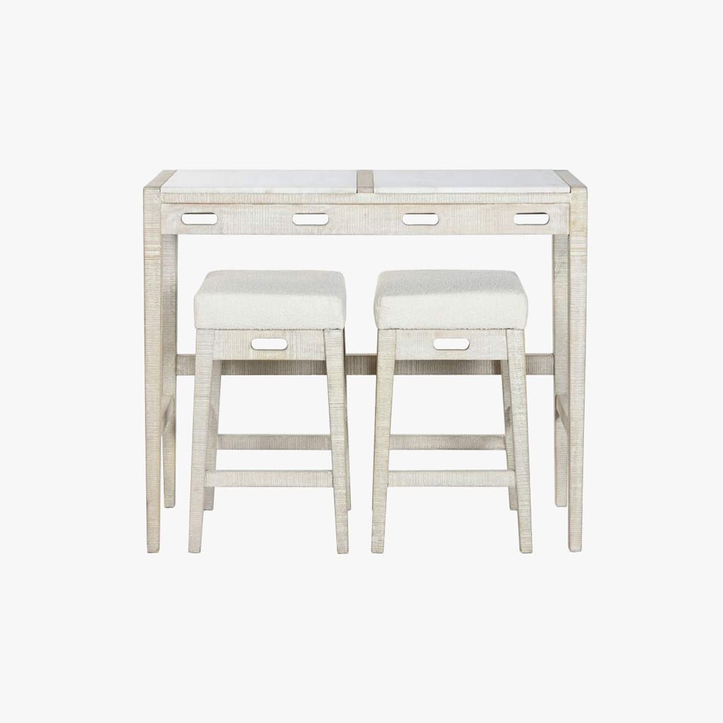 Mesa Alta Madeira e Mármore com bancos ENLACE - Gato Preto