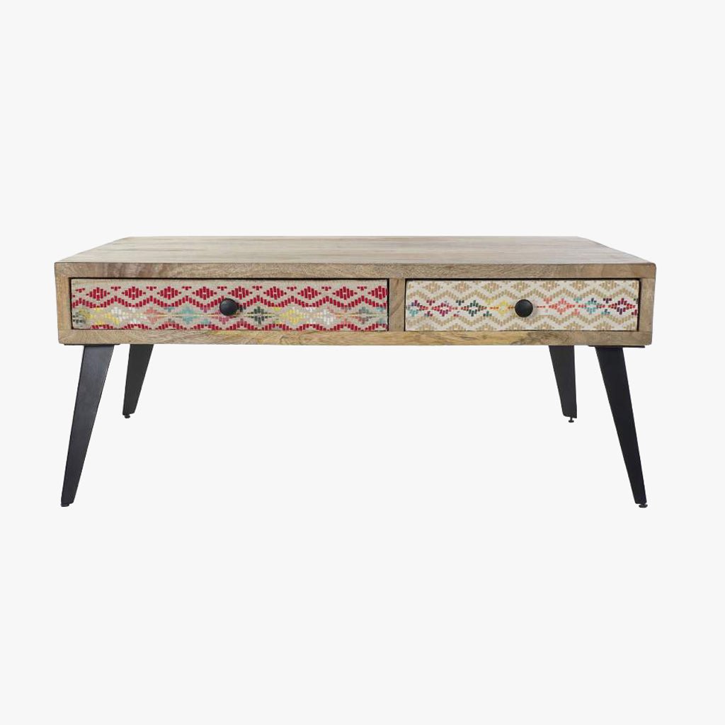 Mesa Centro Duas Gavetas Padrao Colorido 110x70x46 JASMIN - Gato Preto