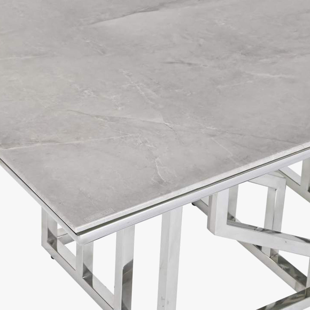 Mesa Centro Tampo Efeito Mármore e Estrutura Metálica | 120x60x40 cm | PRISMA - Gato Preto