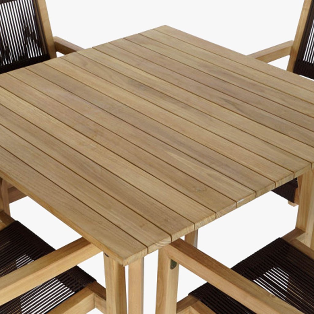 Mesa com 4 cadeiras em Teca e Corda Castanho - Gato Preto