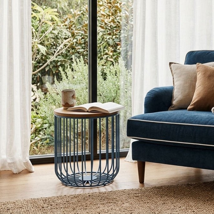 Mesa de Apoio Alta com Estrutura em Metal Azul GIRONA - Gato Preto