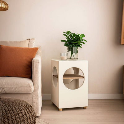 Mesa de apoio Branca com Madeira ZENA - Gato Preto