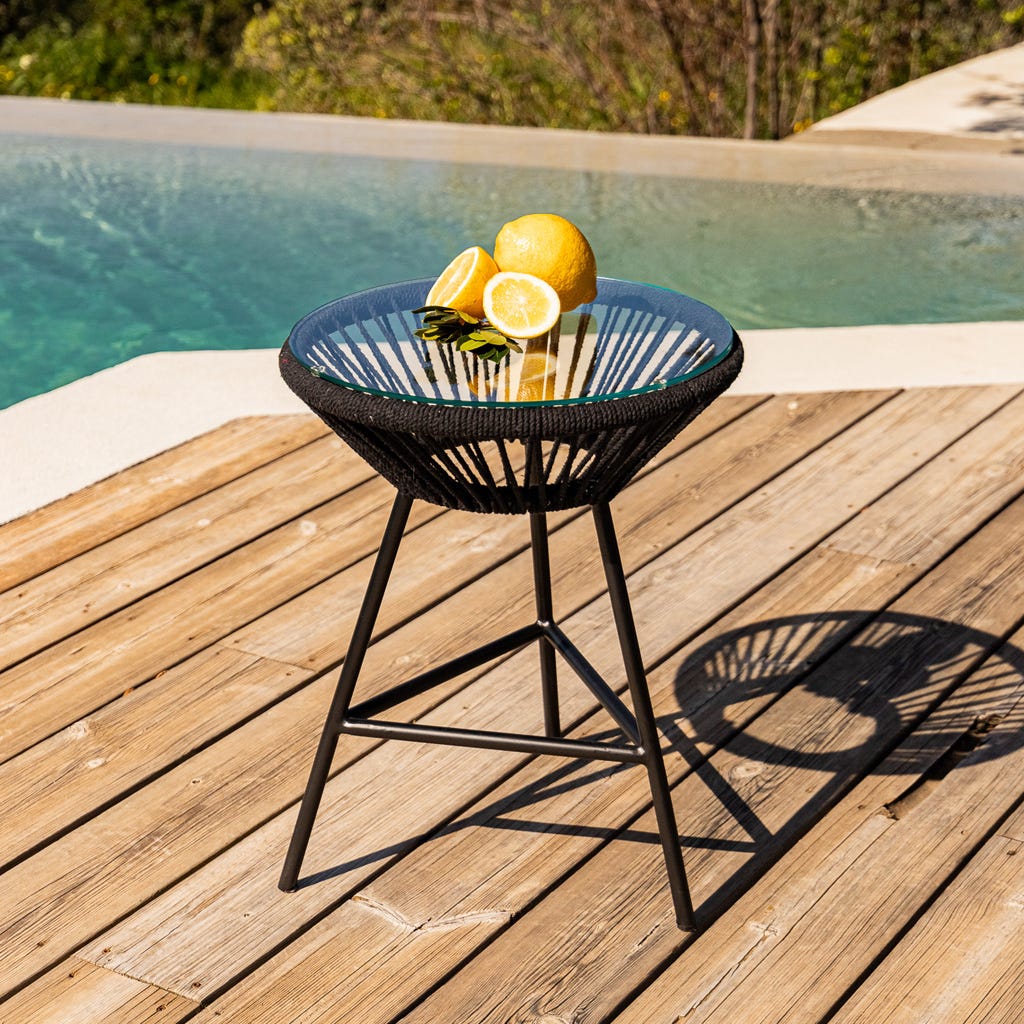 Mesa de Apoio em Metal e Corda Preta AKUMAL - Gato Preto