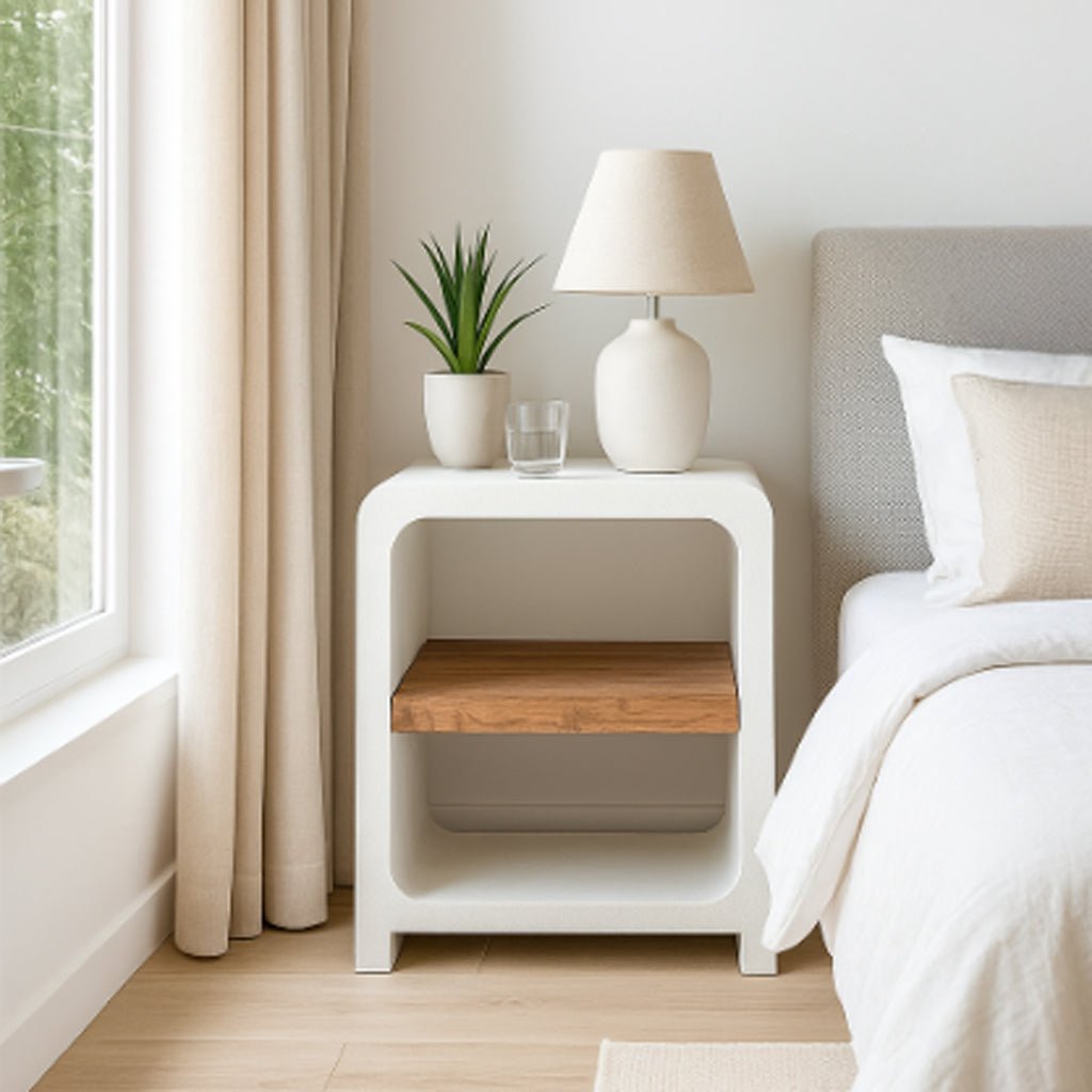 Mesa de cabeceira Branca com Madeira ZENA - Gato Preto