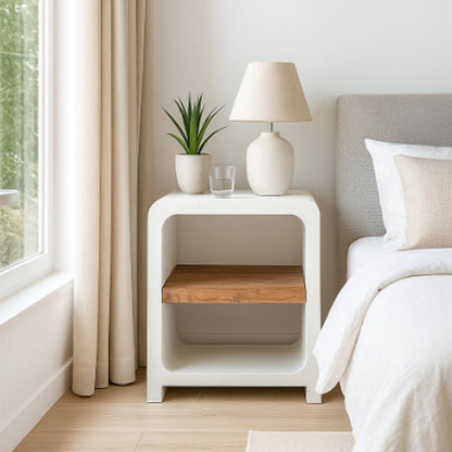 Mesa de cabeceira Branca com Madeira ZENA - Gato Preto