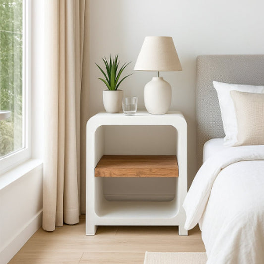 Mesa de cabeceira Branca com Madeira ZENA - Gato Preto