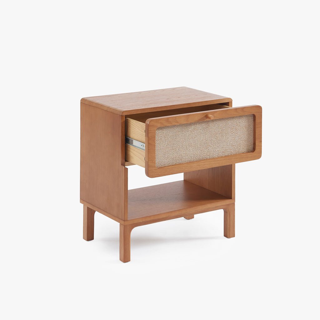 Mesa de Cabeceira de Duas Gavetas com Linho BIZERTA - Gato Preto