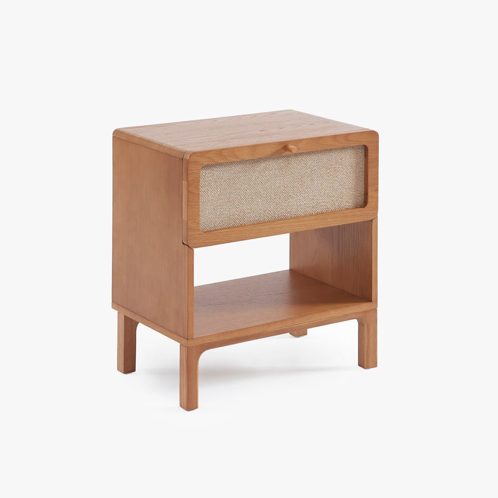 Mesa de Cabeceira de Duas Gavetas com Linho BIZERTA - Gato Preto