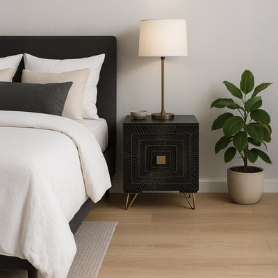 Mesa de Cabeceira Metal e Madeira TORA - Gato Preto