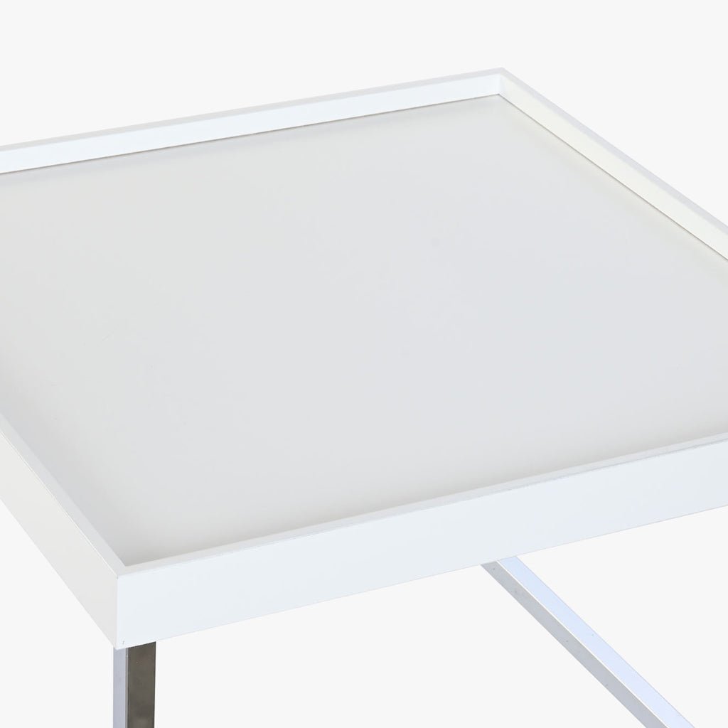 Mesa de Centro Branco (2 Peças) com Estrutura Metálica | 110x48x45 cm | PRISMA - Gato Preto
