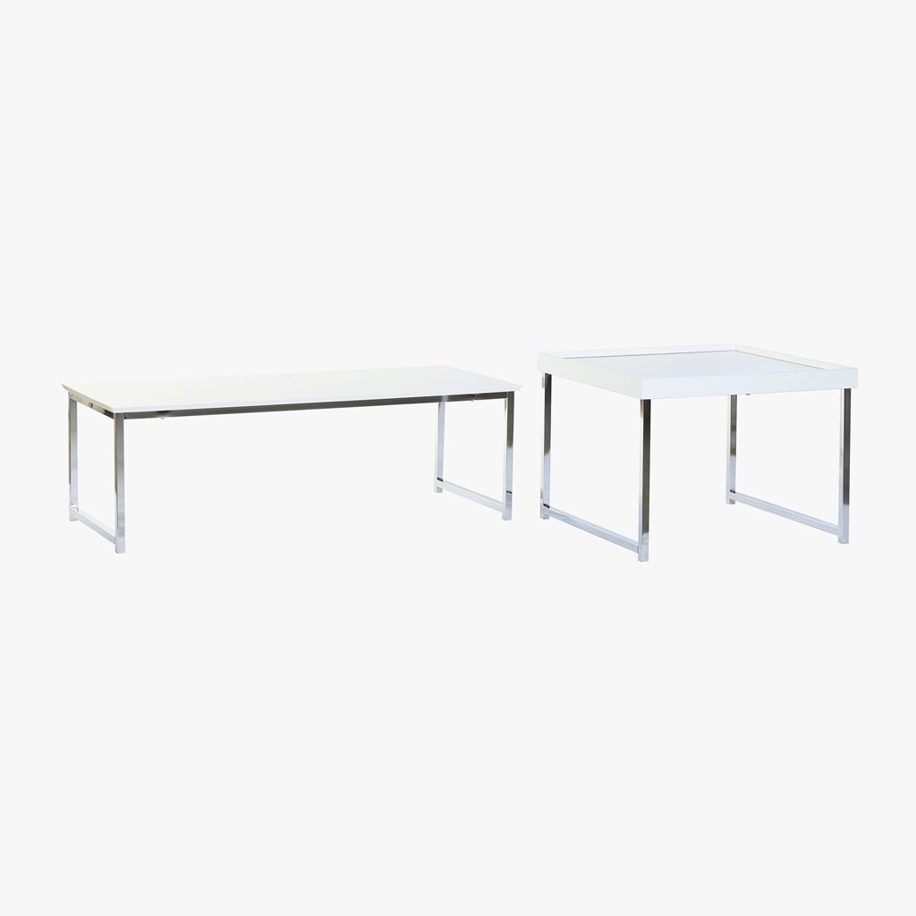 Mesa de Centro Branco (2 Peças) com Estrutura Metálica | 110x48x45 cm | PRISMA - Gato Preto