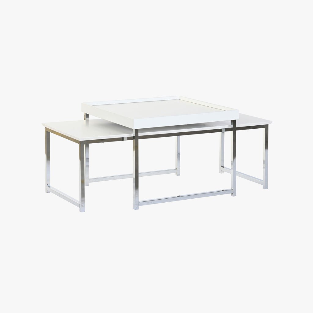 Mesa de Centro Branco (2 Peças) com Estrutura Metálica | 110x48x45 cm | PRISMA - Gato Preto