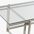 Mesa de Centro Tampo em Vidro e Estrutura em Metal Prata | 120X60X45 | PRISMA - Gato Preto