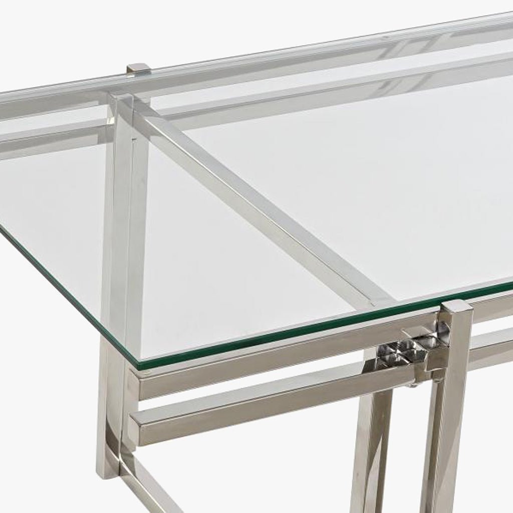 Mesa de Centro Tampo em Vidro e Estrutura em Metal Prata | 120X60X45 | PRISMA - Gato Preto