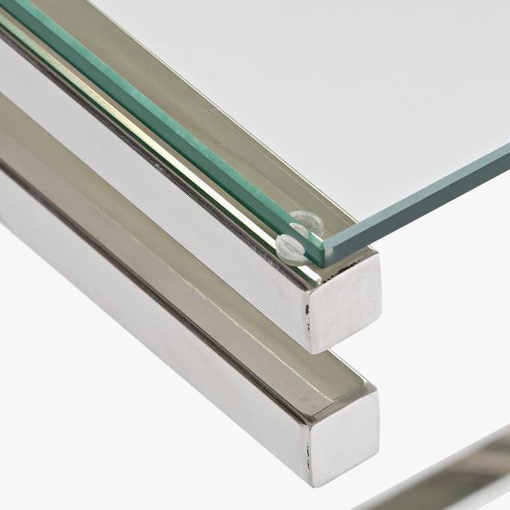 Mesa de Centro Tampo em Vidro e Estrutura em Metal Prata | 120X60X45 | PRISMA - Gato Preto