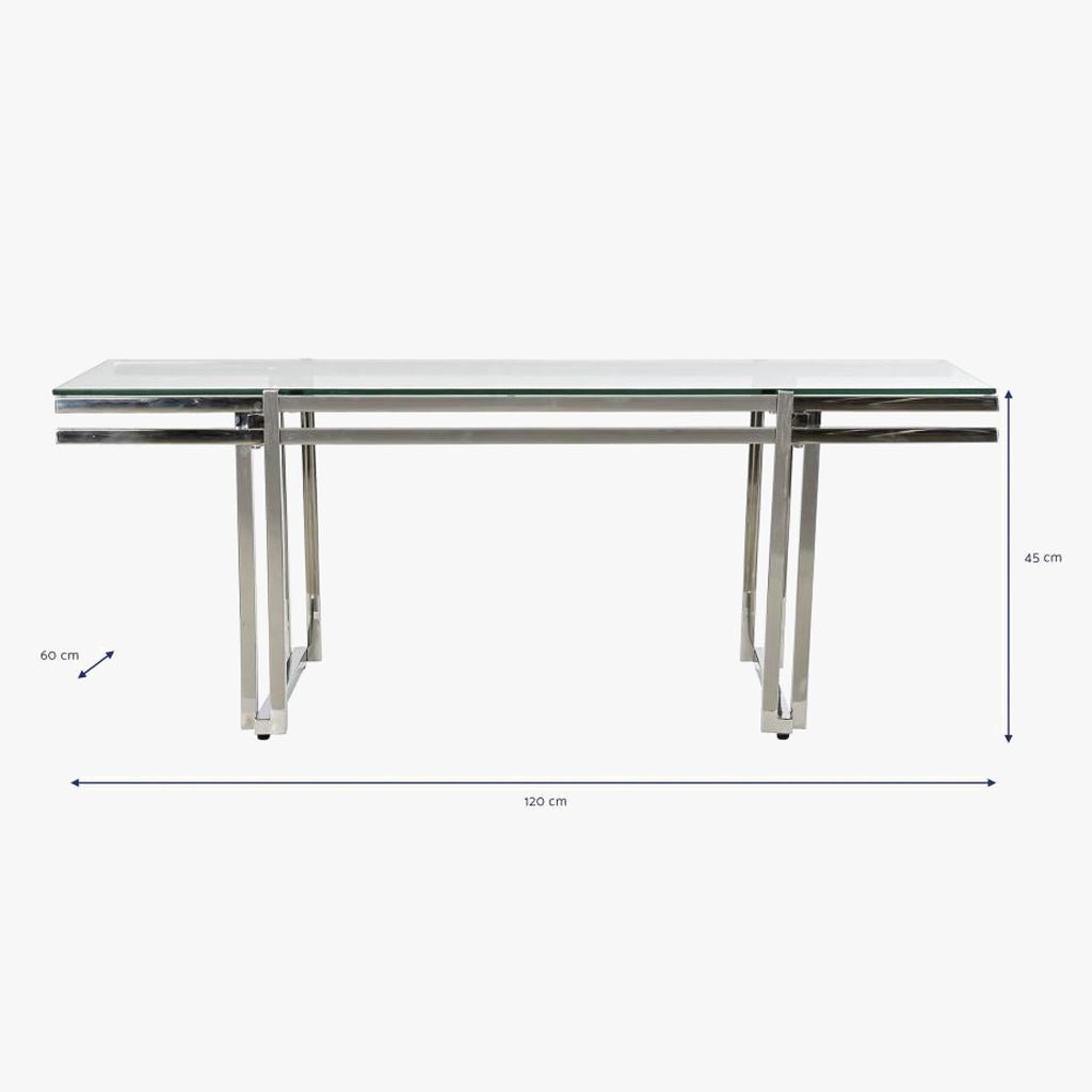 Mesa de Centro Tampo em Vidro e Estrutura em Metal Prata | 120X60X45 | PRISMA - Gato Preto
