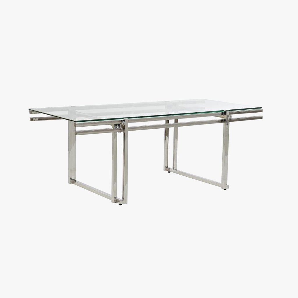 Mesa de Centro Tampo em Vidro e Estrutura em Metal Prata | 120X60X45 | PRISMA - Gato Preto