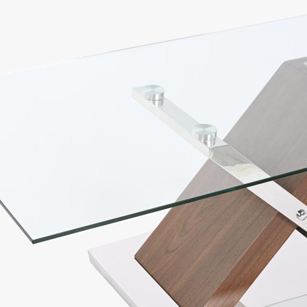 Mesa de Centro Vidro Acabamento Efeito Madeira | 120×60×42 cm | PRISMA - Gato Preto