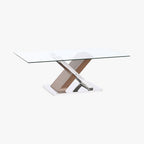 Mesa de Centro Vidro Acabamento Efeito Madeira | 120×60×42 cm | PRISMA - Gato Preto