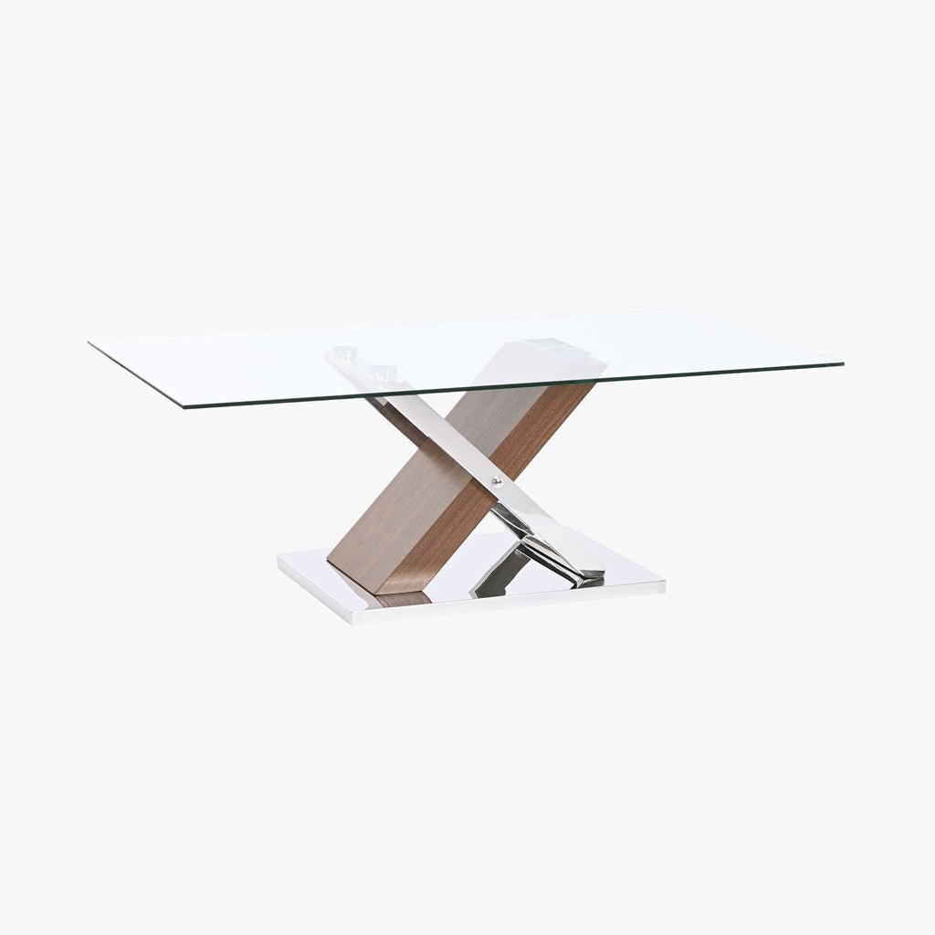 Mesa de Centro Vidro Acabamento Efeito Madeira | 120×60×42 cm | PRISMA - Gato Preto