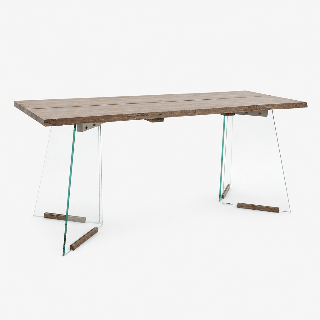 Mesa de Jantar Castanha com Pés em Vidro | 180X90X76 | PRISMA - Gato Preto
