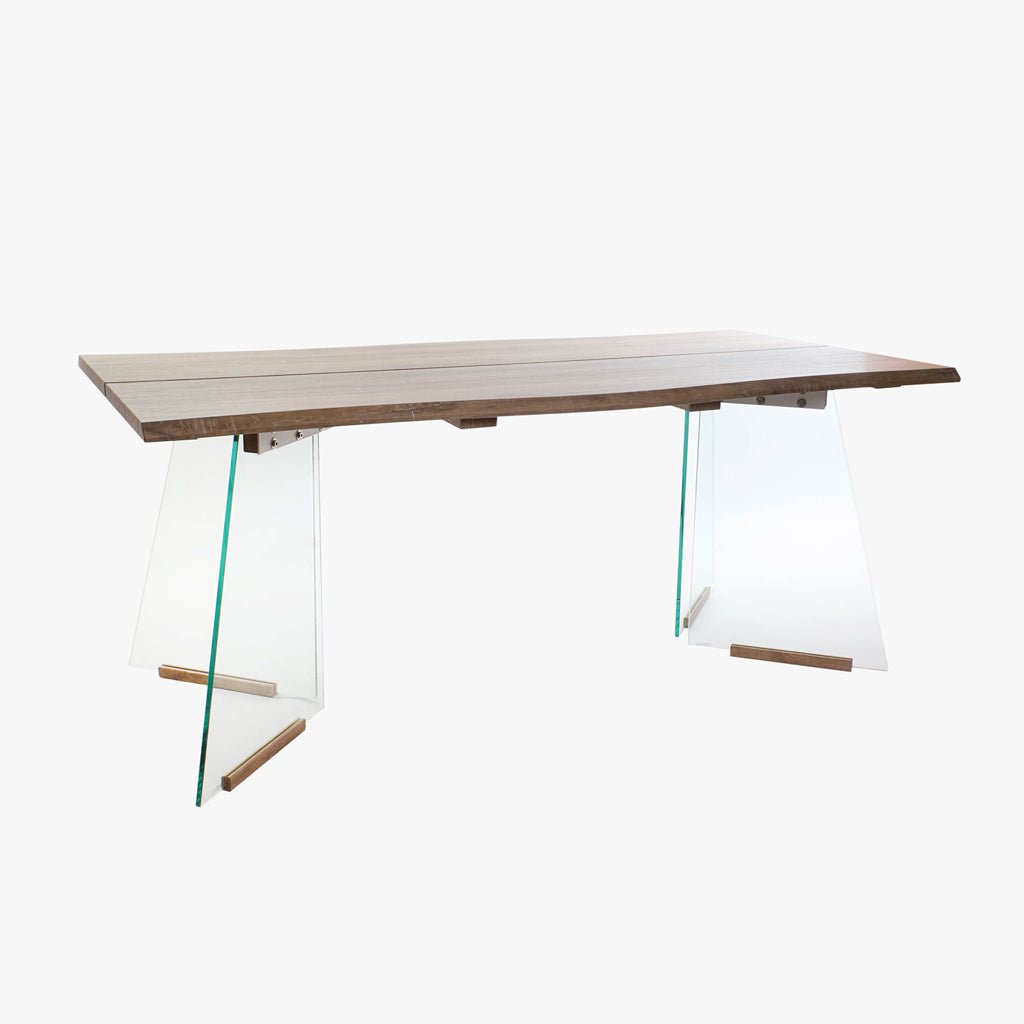 Mesa de Jantar Castanha com Pés em Vidro | 180X90X76 | PRISMA - Gato Preto