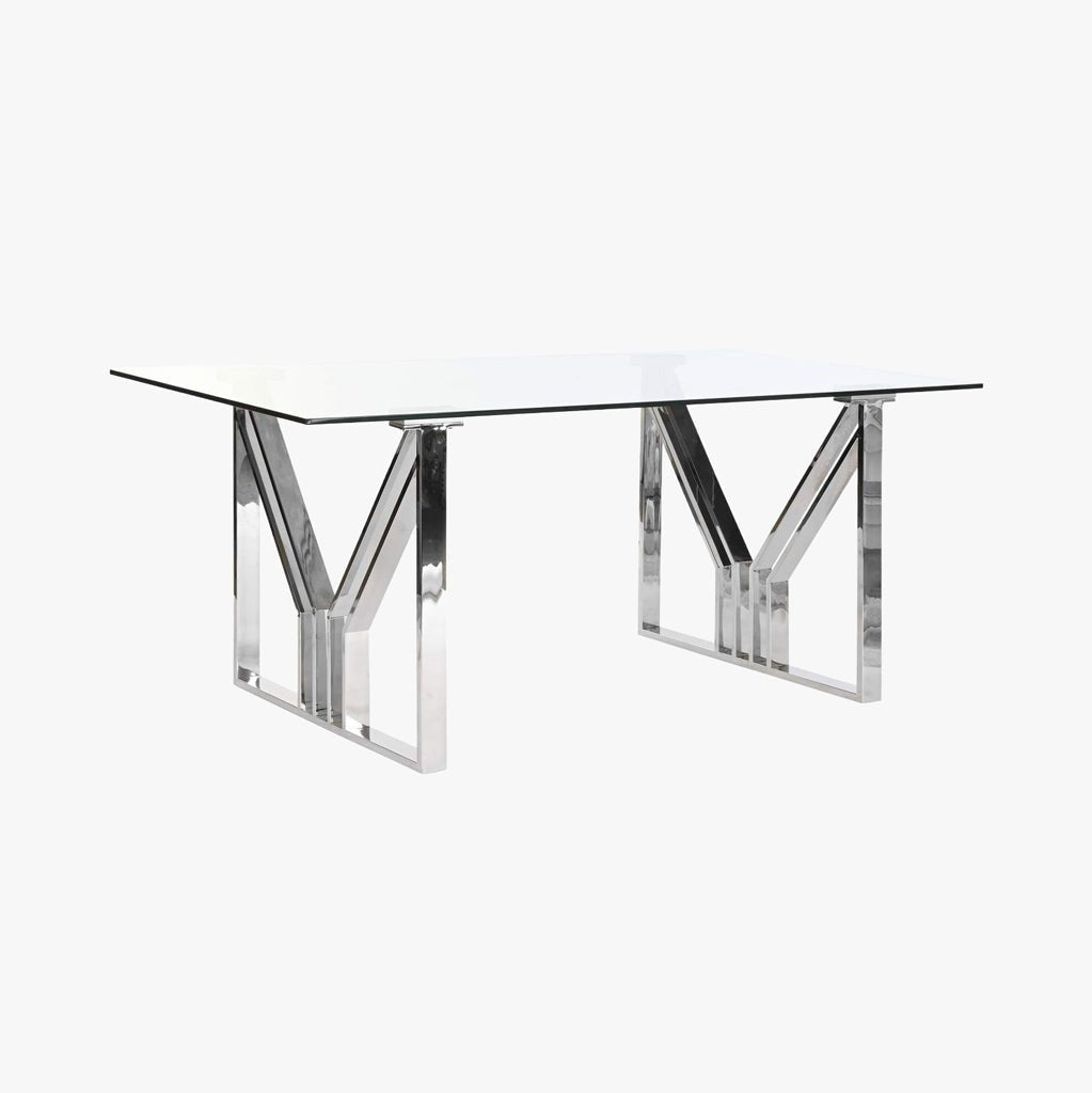 Mesa de Jantar em Vidro com Estrutura Cromada | 180X90X75 | PRISMA - Gato Preto