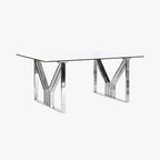 Mesa de Jantar em Vidro com Estrutura Cromada | 180X90X75 | PRISMA - Gato Preto