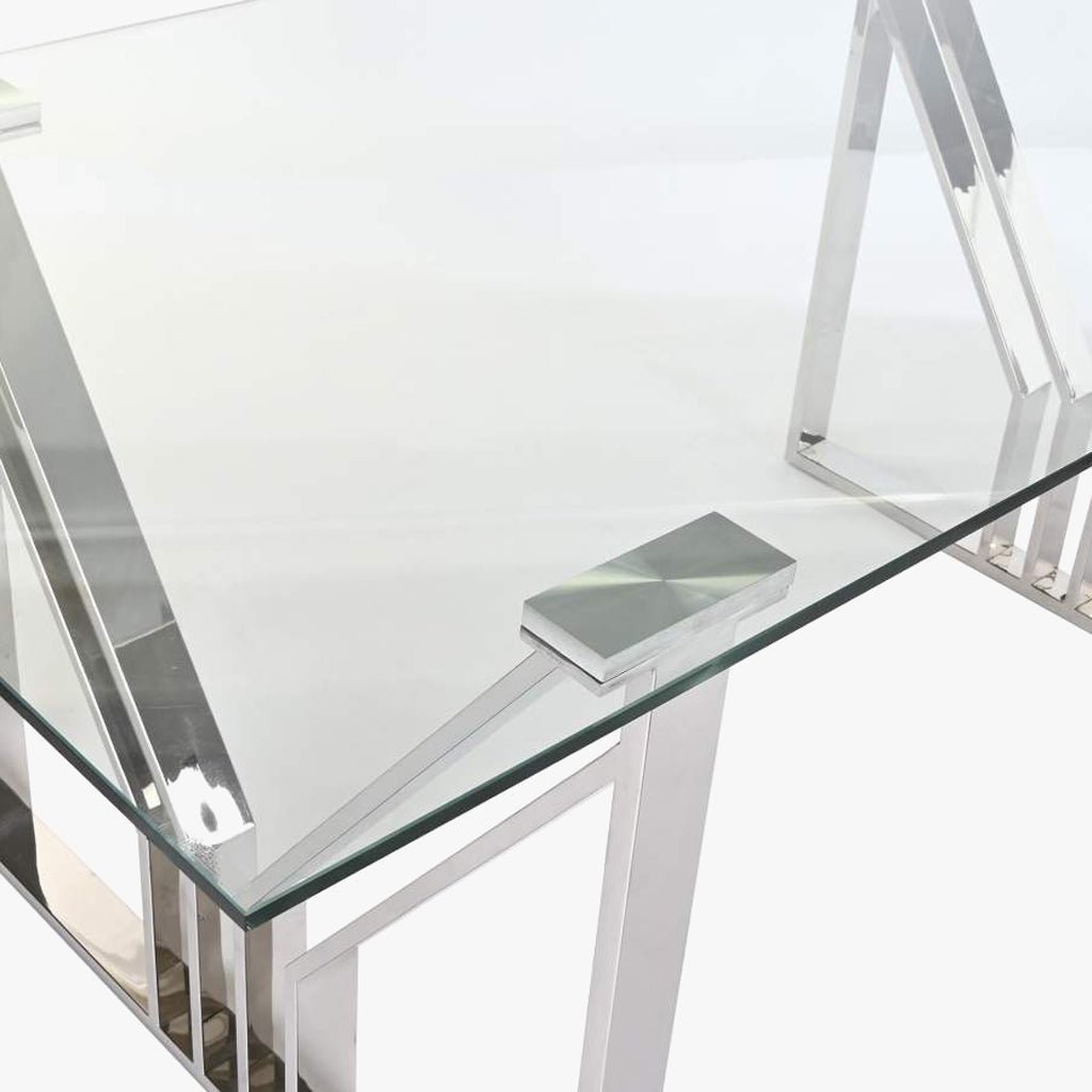 Mesa de Jantar em Vidro com Estrutura Cromada | 180X90X75 | PRISMA - Gato Preto