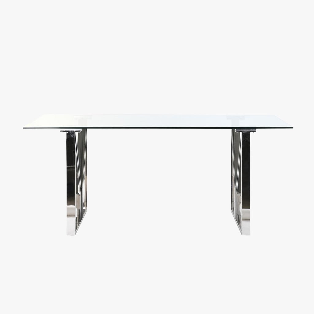Mesa de Jantar em Vidro com Estrutura Cromada | 180X90X75 | PRISMA - Gato Preto