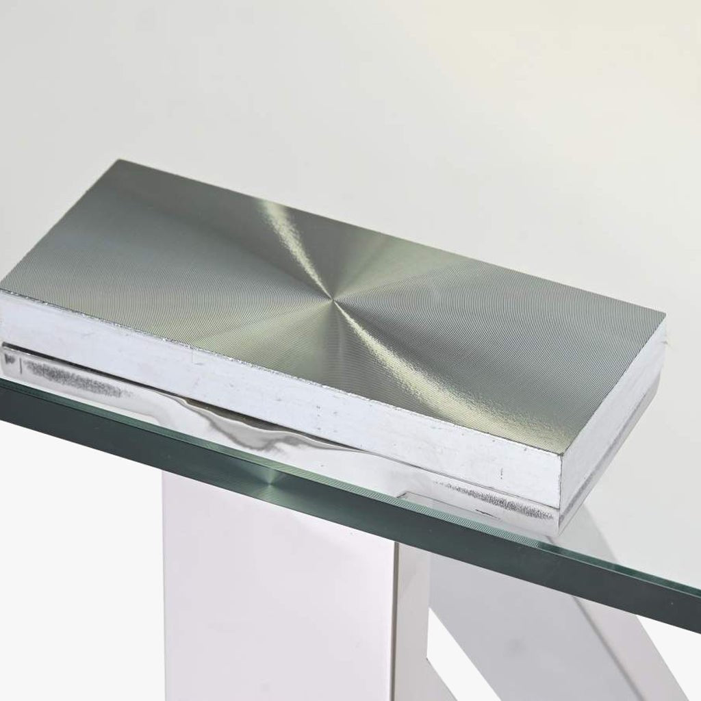 Mesa de Jantar em Vidro com Estrutura Cromada | 180X90X75 | PRISMA - Gato Preto