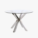 Mesa de Jantar Redonda em Vidro com Base Metálica Prateada | 110x110x76 cm | PRISMA - Gato Preto