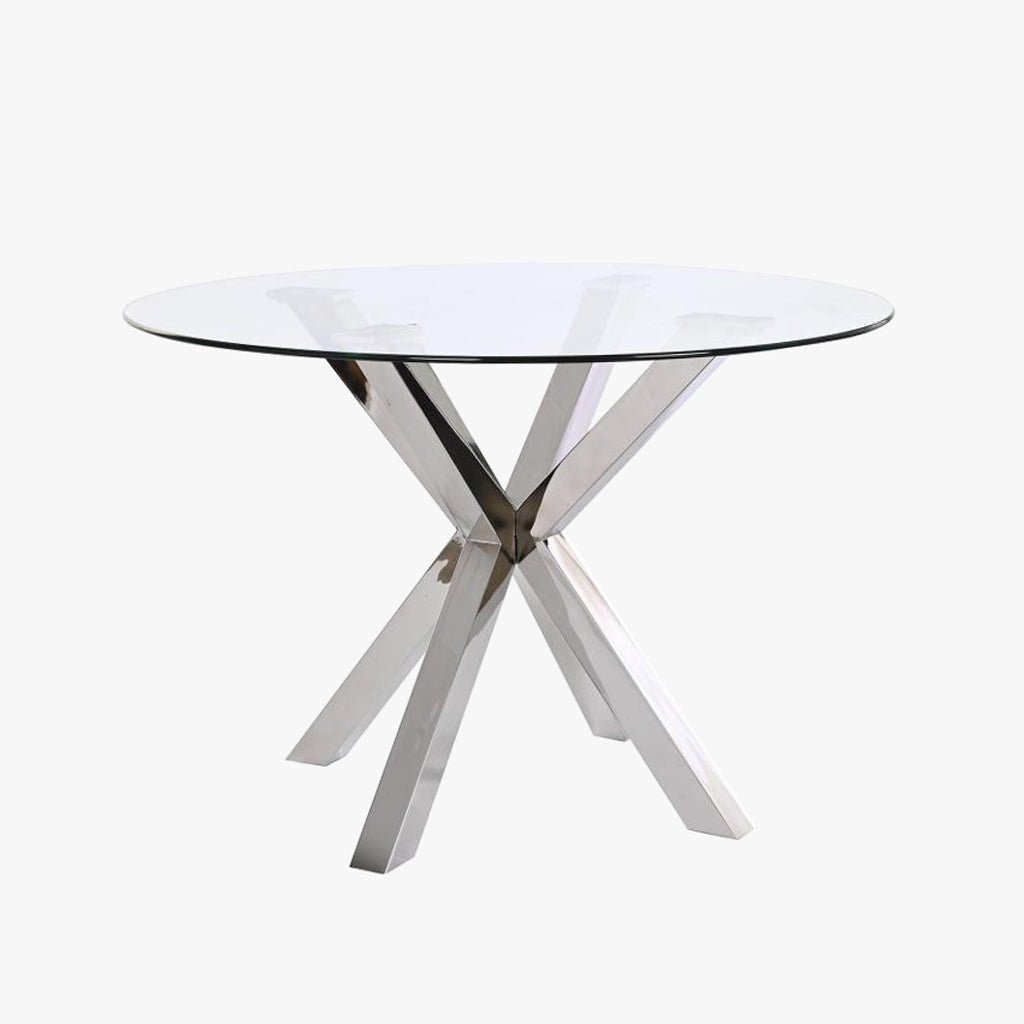Mesa de Jantar Redonda em Vidro com Base Metálica Prateada | 110x110x76 cm | PRISMA - Gato Preto