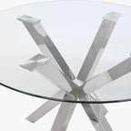 Mesa de Jantar Redonda em Vidro com Base Metálica Prateada | 110x110x76 cm | PRISMA - Gato Preto