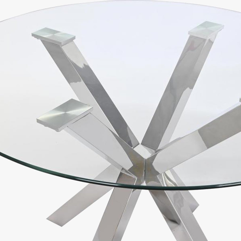 Mesa de Jantar Redonda em Vidro com Base Metálica Prateada | 110x110x76 cm | PRISMA - Gato Preto