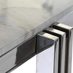 Mesa de Jantar Tampo Efeito Mármore e Base Metálica Prateada | 180x90x76 cm | PRISMA - Gato Preto
