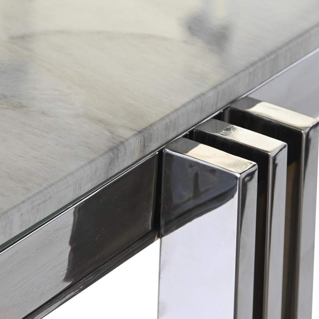 Mesa de Jantar Tampo Efeito Mármore e Base Metálica Prateada | 180x90x76 cm | PRISMA - Gato Preto