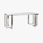Mesa de Jantar Tampo Efeito Mármore e Base Metálica Prateada | 180x90x76 cm | PRISMA - Gato Preto